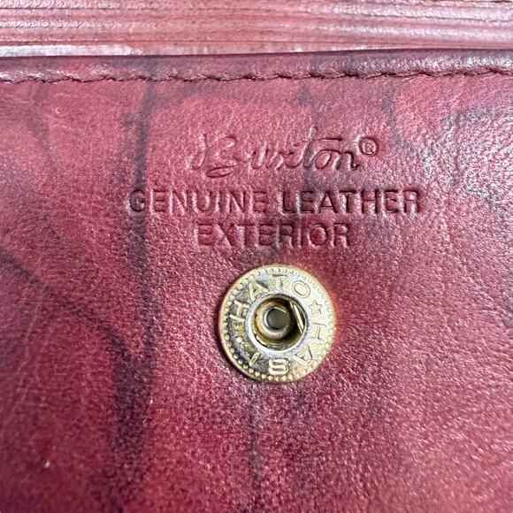 Buxton Wallet Top Grain Cowhide Leather Red Marbled Billfold Kisslock Checkbook - Picture 5 of 8